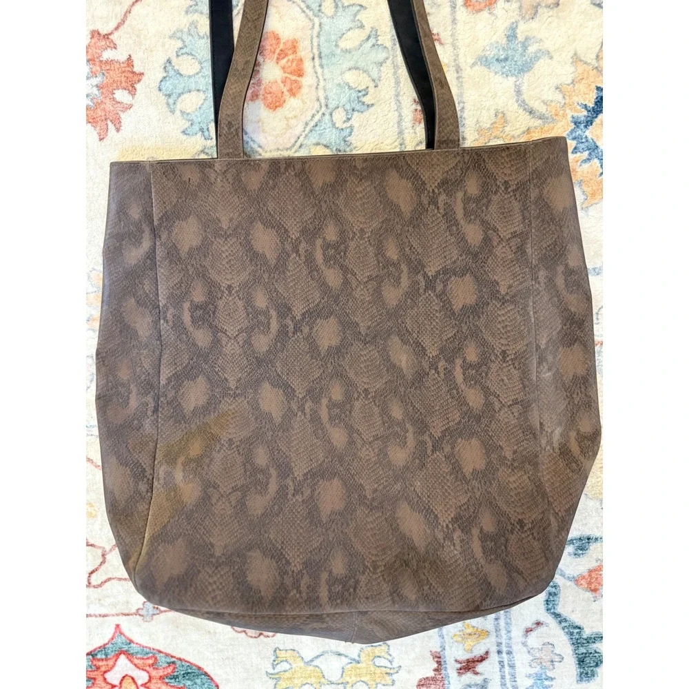 Kathy Ireland y2k Brown Snakeskin Print Tote Bag Faux Leather Shoulder Bag Purse